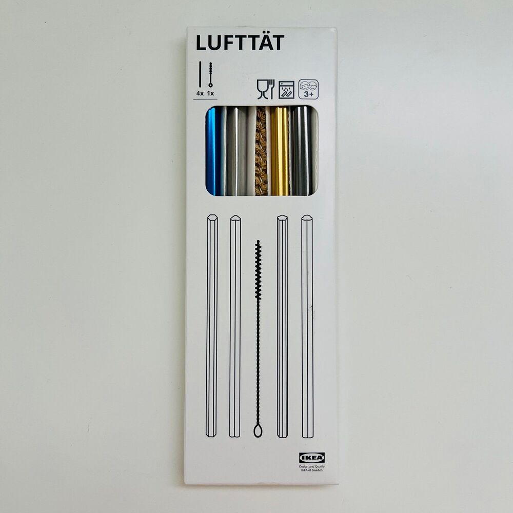 IKEA LUFTTÄT Mixed Shapes Colors Drinking Straws/Brush, Set of 5